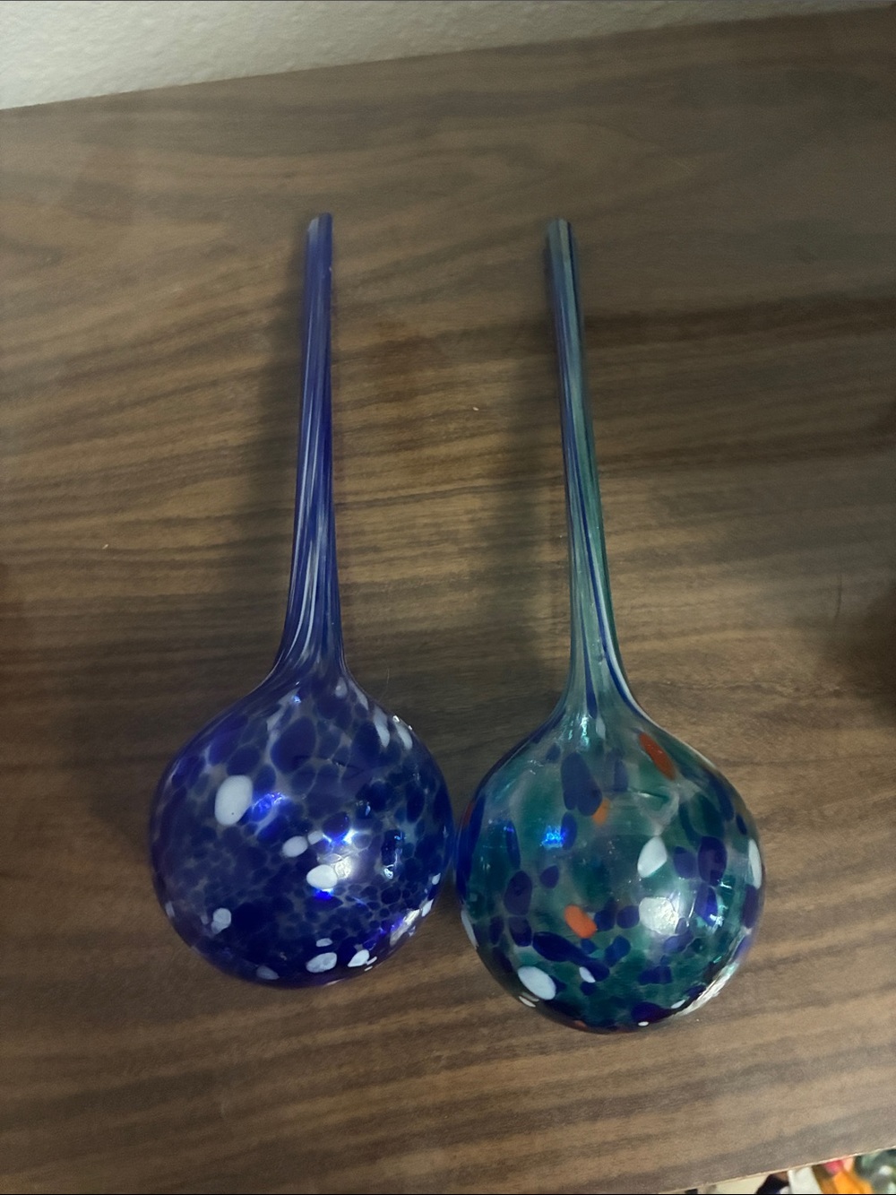 2 hand blown glass art watering globes